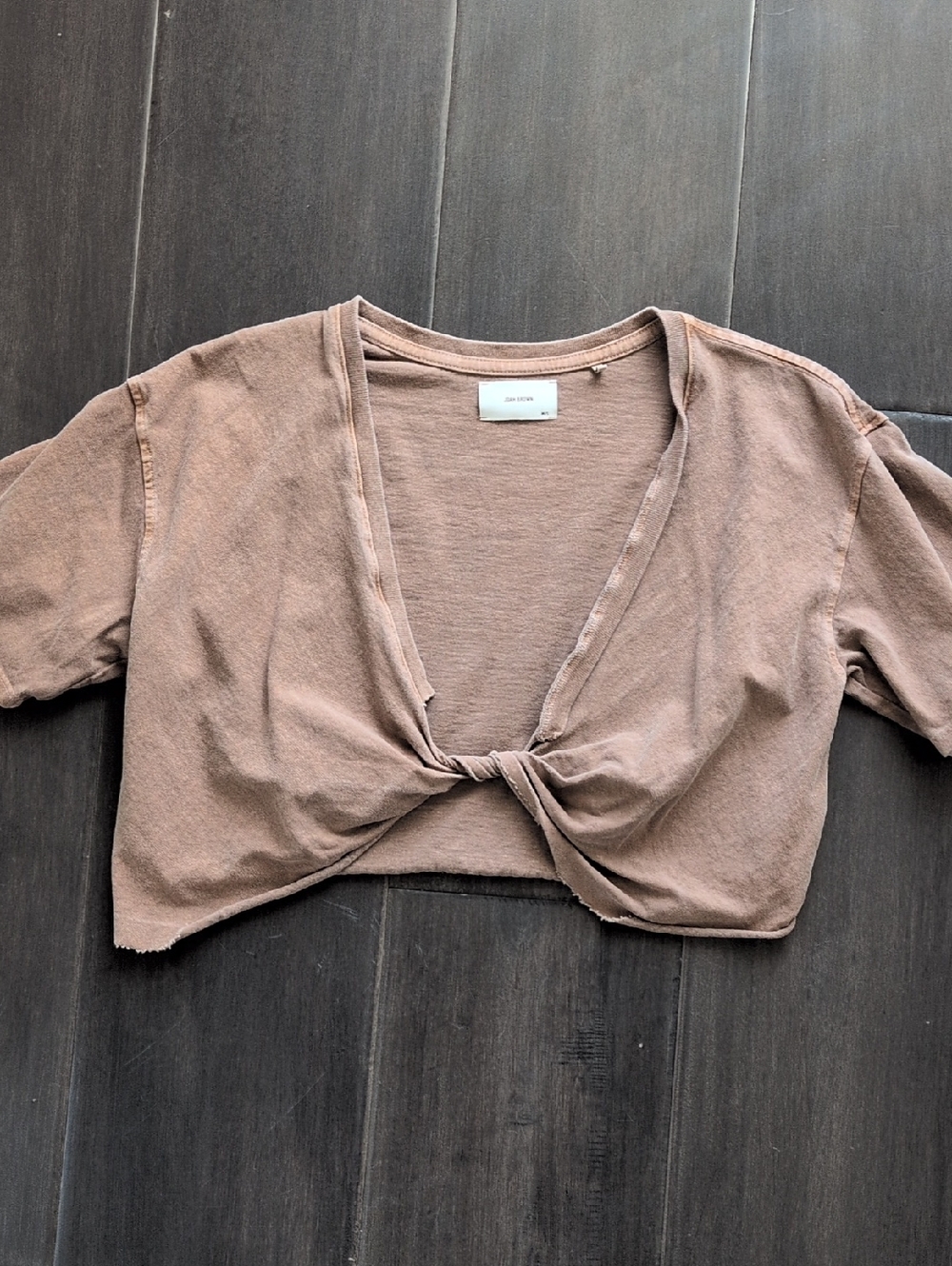 Joah Brown Mauve-Taupe Knot-Front Cropped Top